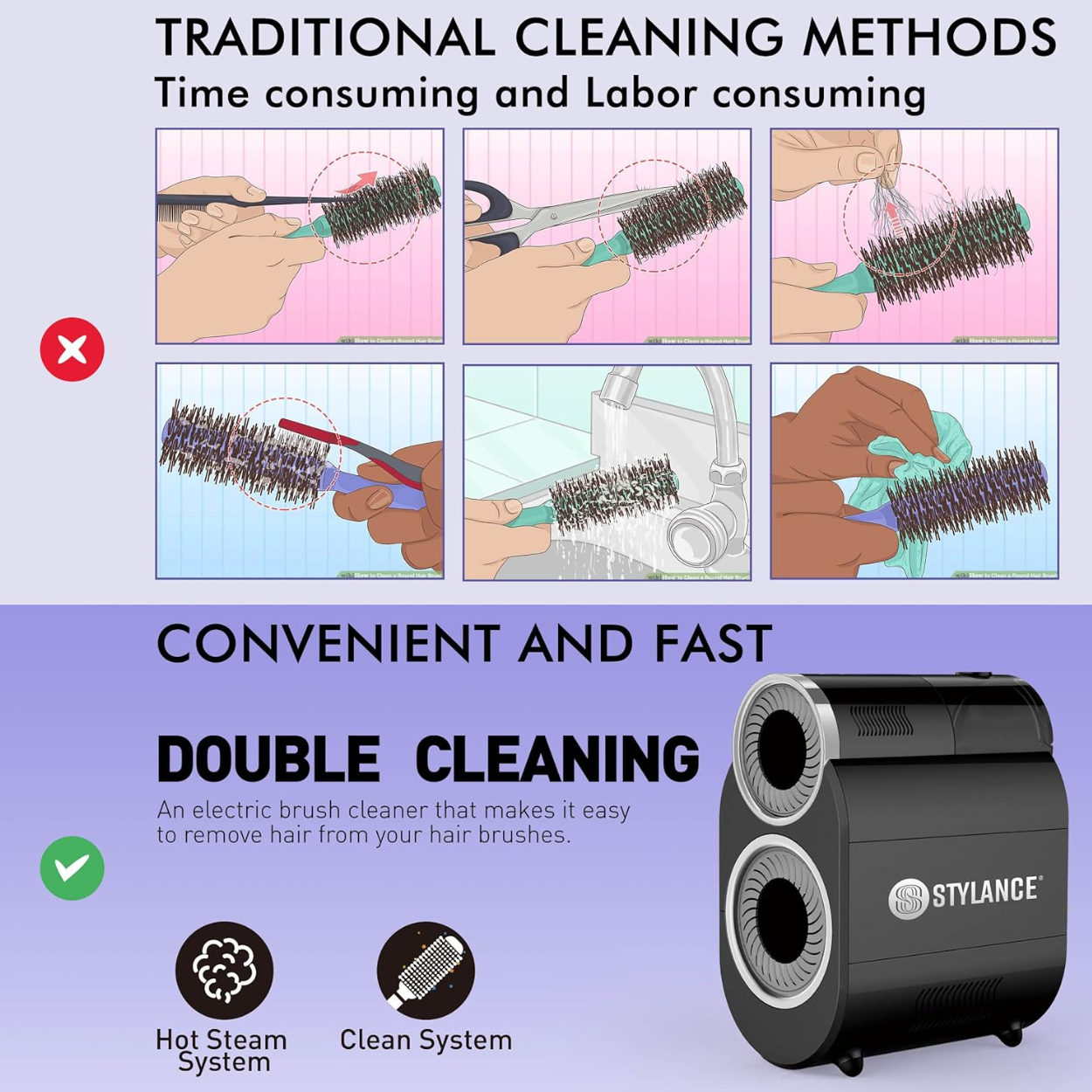 Stylance Hair Brush Cleaning Machine Traditional Cleaning