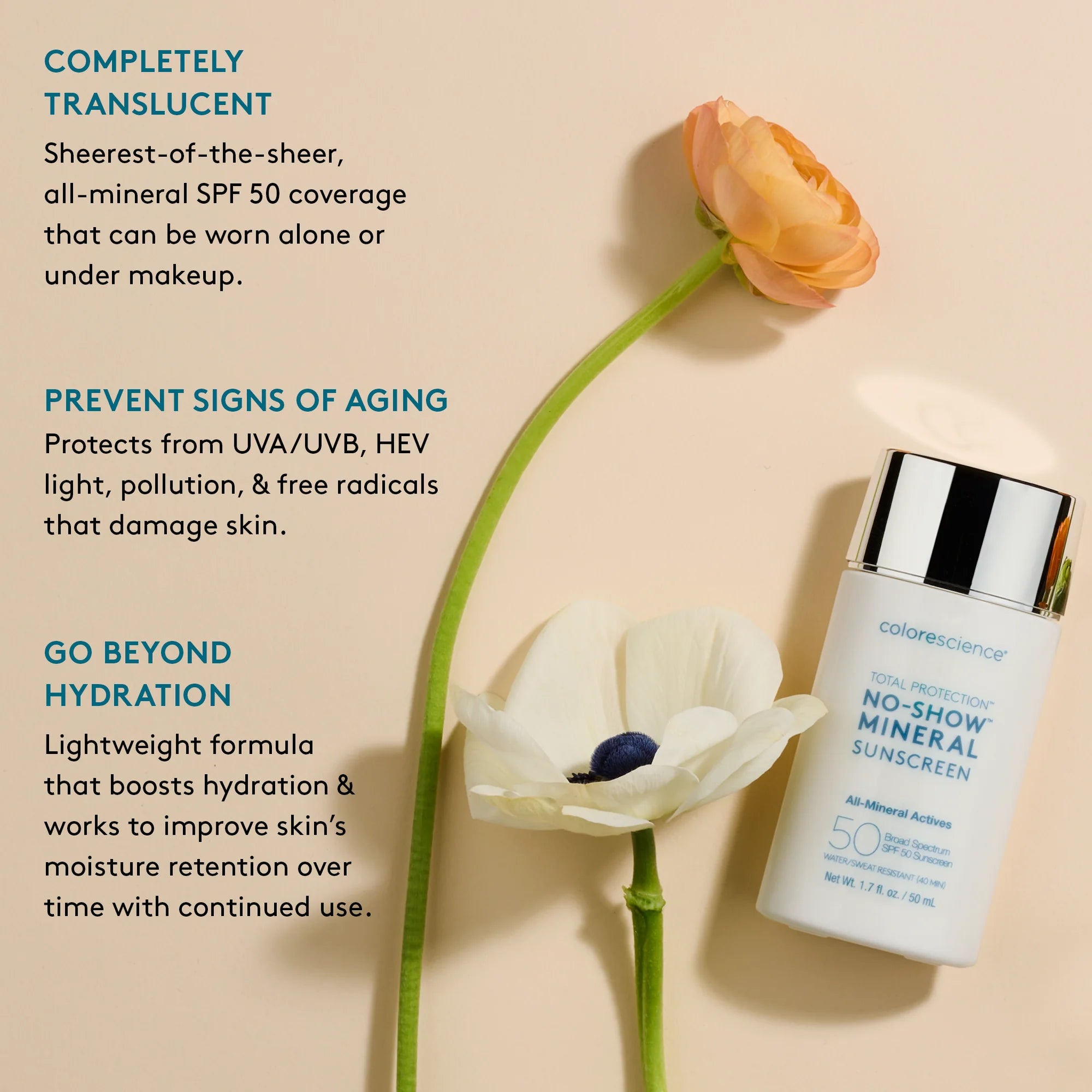 Colorescience Total Protection No-Show Mineral Sunscreen SPF 50 Information