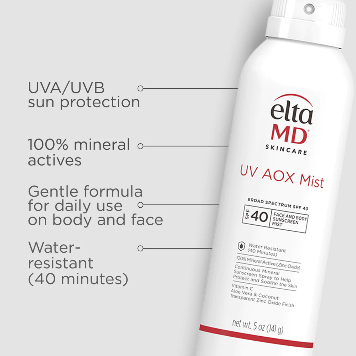 EltaMD UV AOX Mist Broad-Spectrum SPF 40
 Benefits