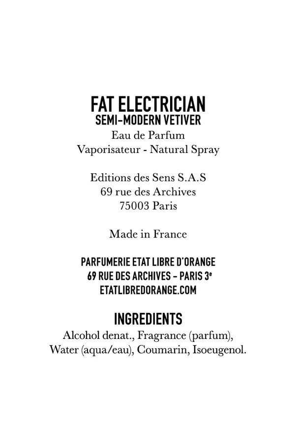 Etat Libre D'Orange Fat Electrician Ingredients